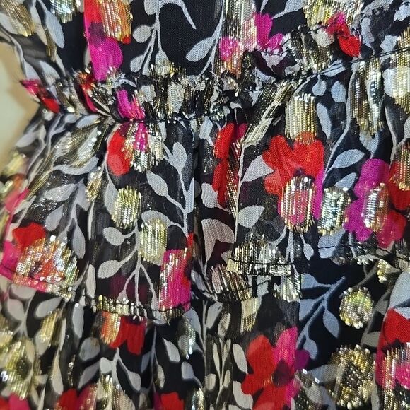 Kate Spade Silk Ruffle Metallic Floral Top Holiday Peplum - Picture 12 of 16